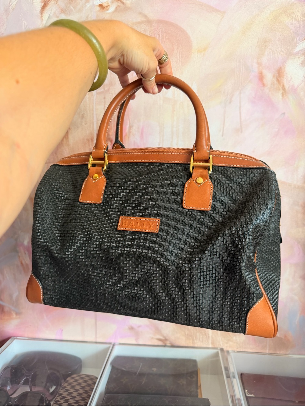 Bally Black Canvas Satchel with Tan Leather Trim